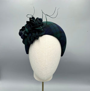 Tartan navy green fascinator hat 