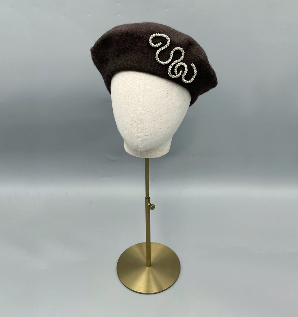 Chocolate brown wool beret 