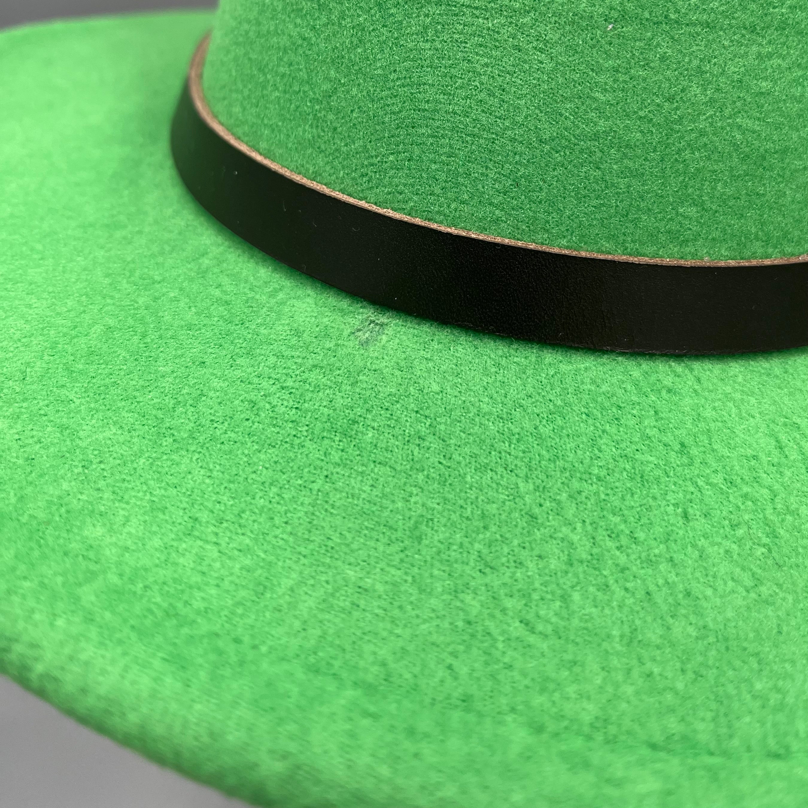 Emerald fedora hand embellished with natural game bird feathers