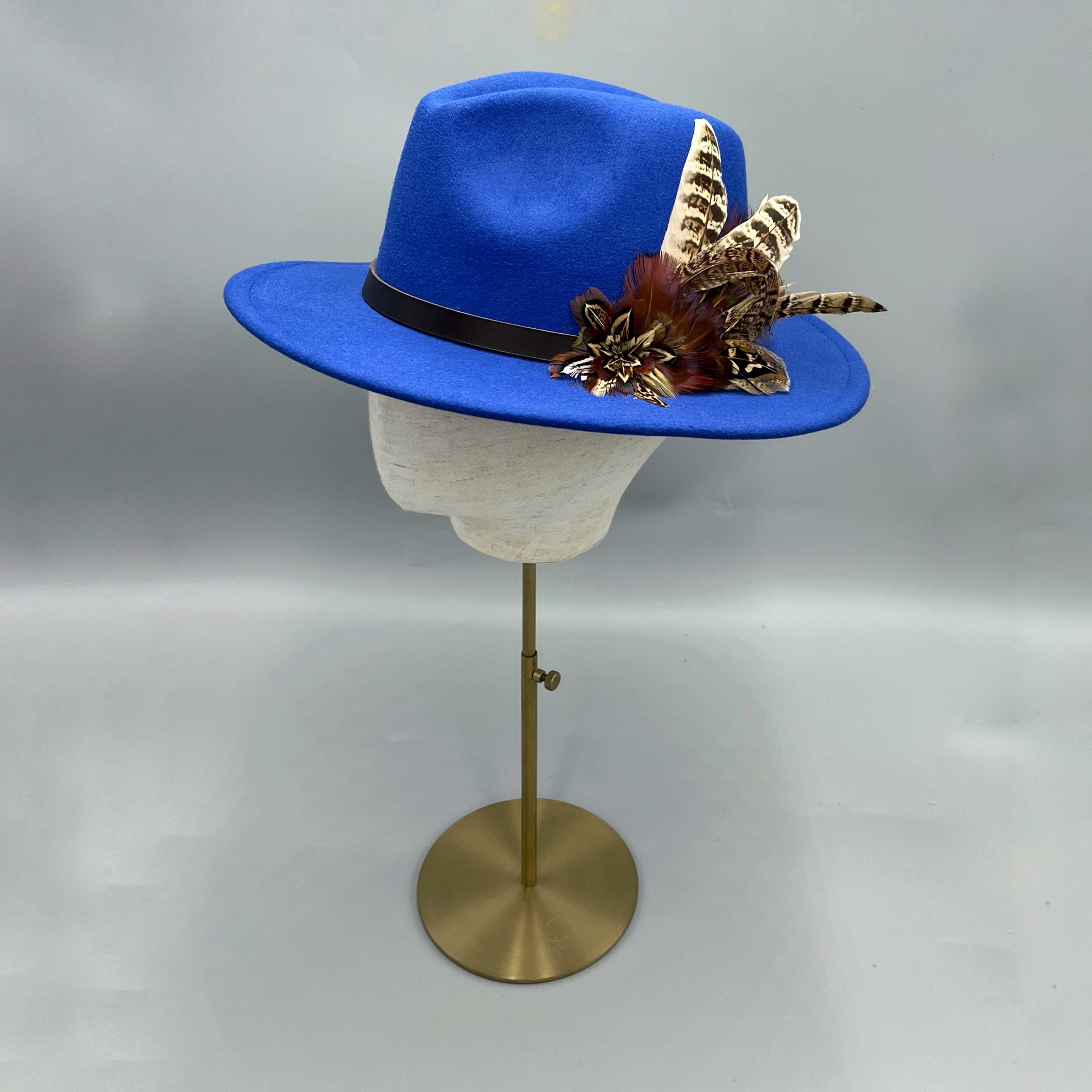 Camel felt fedora with game bird feather All Dunn Up Bespoke