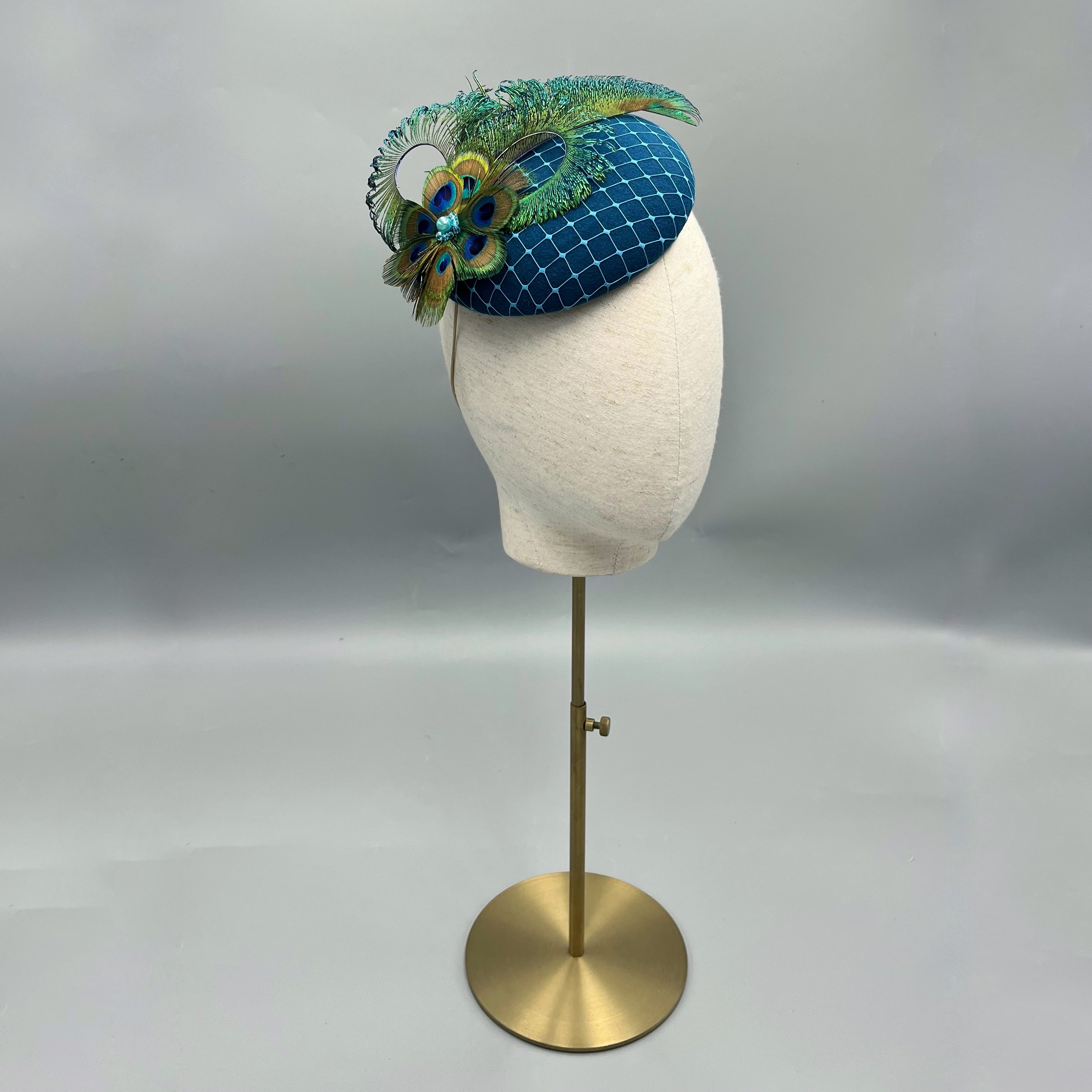 teal peacock felt hat