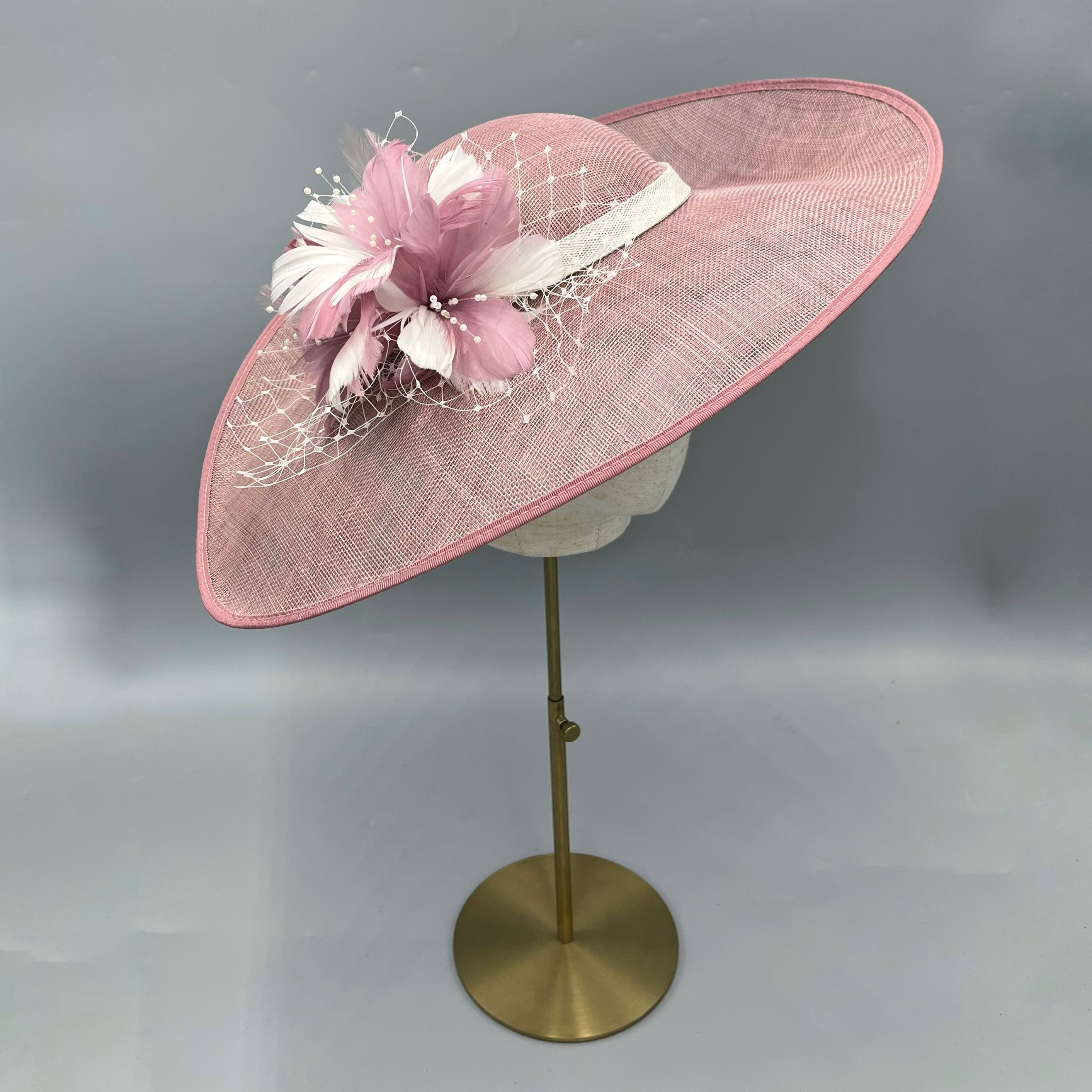 Pink ivory wedding hat, ascot hat 