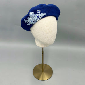 Royal blue embroidered French beret 