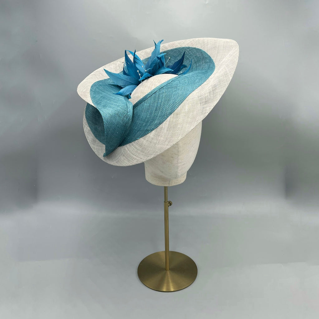 Teal and grey statement millinery hat Ascot 