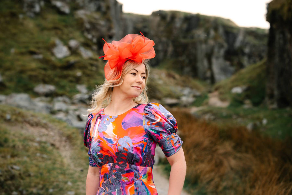 poppy red facinator, wedding, ladies day headpiece