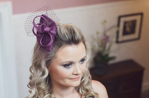 Plum purple sinamay fascinator