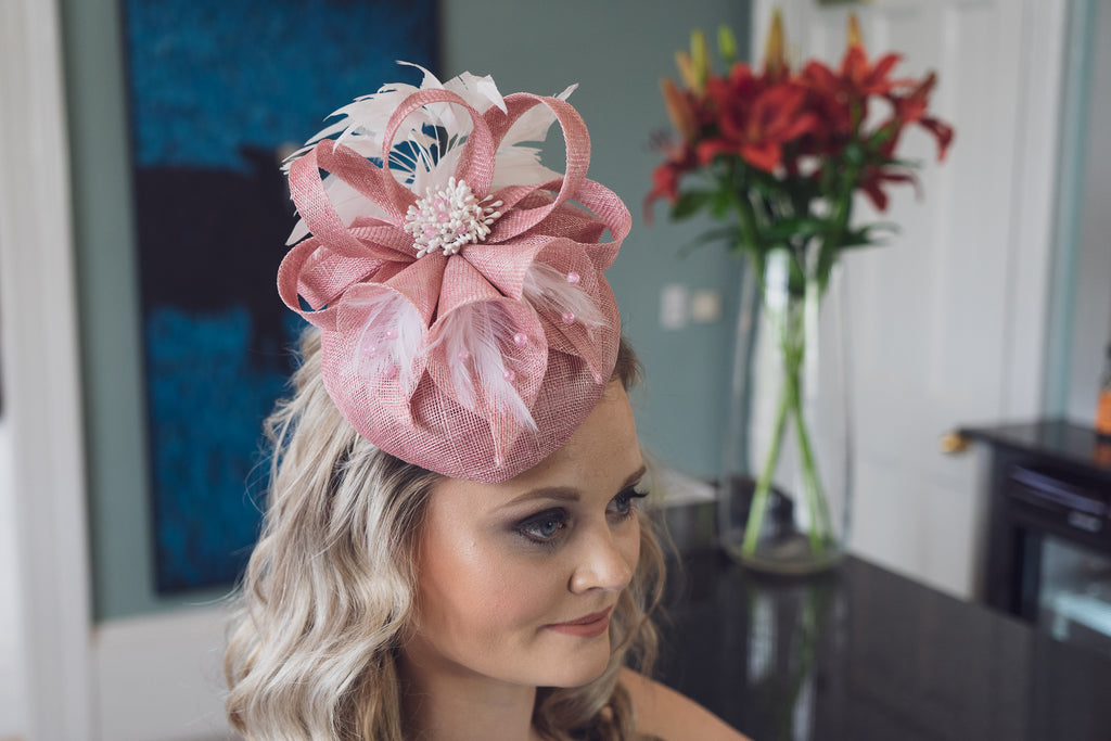 Dusky pink and ivory hat