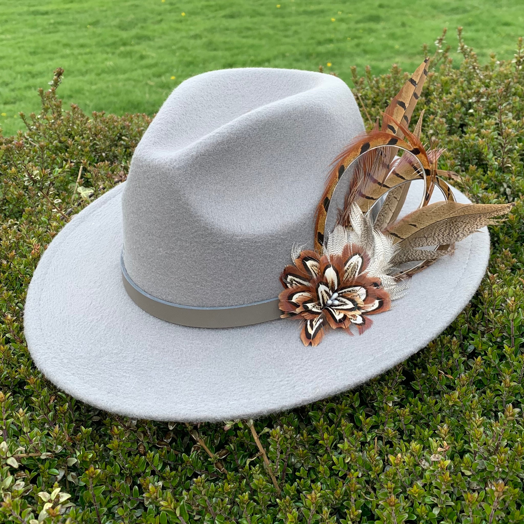 Lovely Bird Grey Fedora Feather Hat Wool Alpine Wool Felt Fedora Hat - L - Moss - Walmart.com main image 3